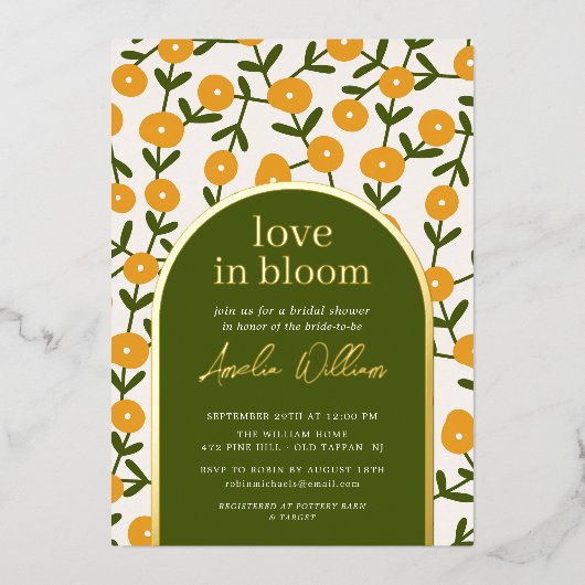 ラブイン開花ブライダルシャワー 箔招待状 (正面)