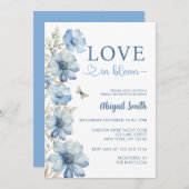 ラブイン開花ブルーフローラブライダルシャワー 招待状 (正面/裏面)