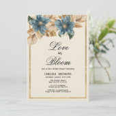 ラブイン開花ブルー金ゴールドフローラブライダルシャワー 招待状 (スタンド正面)