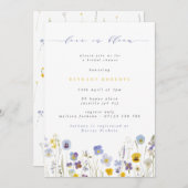 ラブイン開花ブルー&イエローパンジーブライダルシャワー 招待状 (正面/裏面)