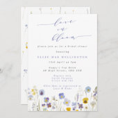 ラブイン開花ブルー&イエローパンジーブライダルシャワー 招待状 (正面/裏面)