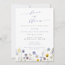 ラブイン開花ブルー&イエローパンジーブライダルシャワー 招待状