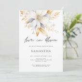 ラブイン開花ホワイト金ゴールド花模様ブライダルシャワー 招待状 (スタンド正面)
