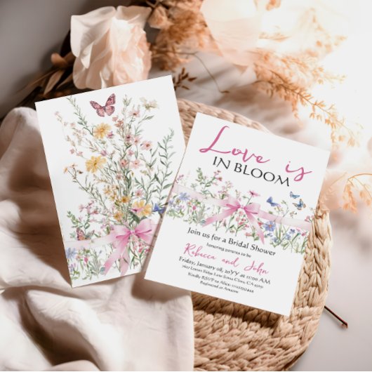 ラブイン開花ボウワイルドフラワーフローラブライダルシャワー 招待状