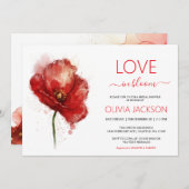 ラブイン開花レッドフローラブライダルシャワー招待 招待状 (正面/裏面)