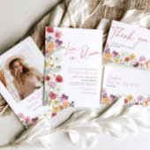 ラブイン開花ワイルドフラワーバタフライブライダルシャワー 招待状