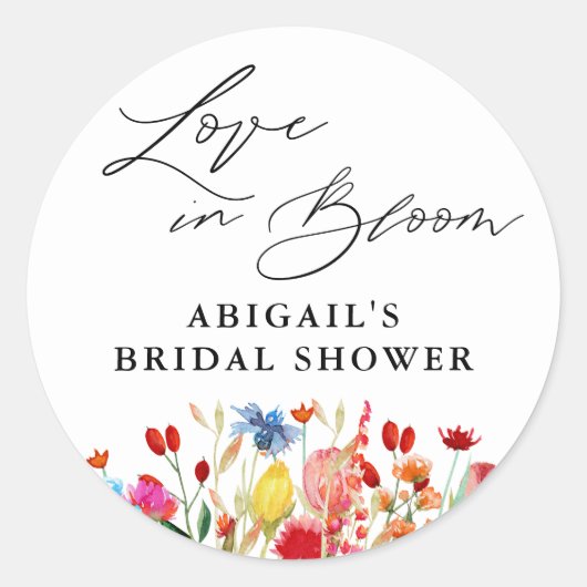 ラブイン開花ワイルドフラワーブライダルシャワーの好意 ラウンドシール (正面)
