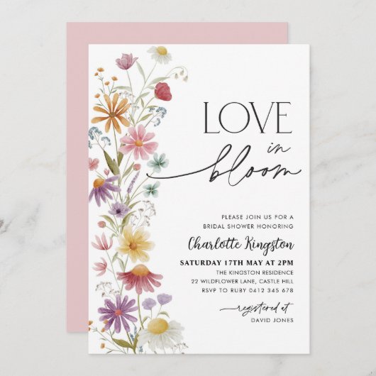 ラブイン開花ワイルドフラワーブライダルシャワーフローラ 招待状 (正面/裏面)