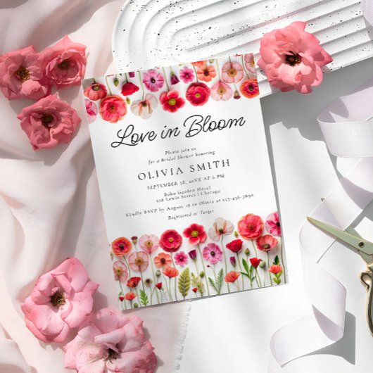 ラブイン開花ワイルドフラワーブライダルシャワー招待状 招待状