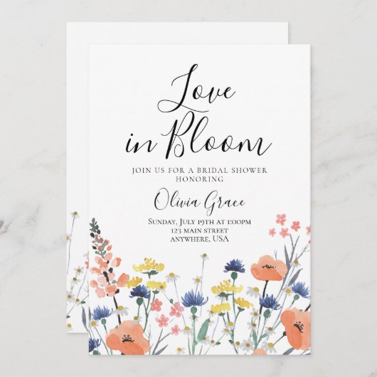 ラブイン開花ワイルドフラワーブライダルシャワー招待 招待状 (正面/裏面)