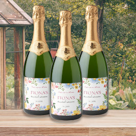 ラブイン開花ワイルドフラワーブライダルシャワー モダン スパークリングワインラベル