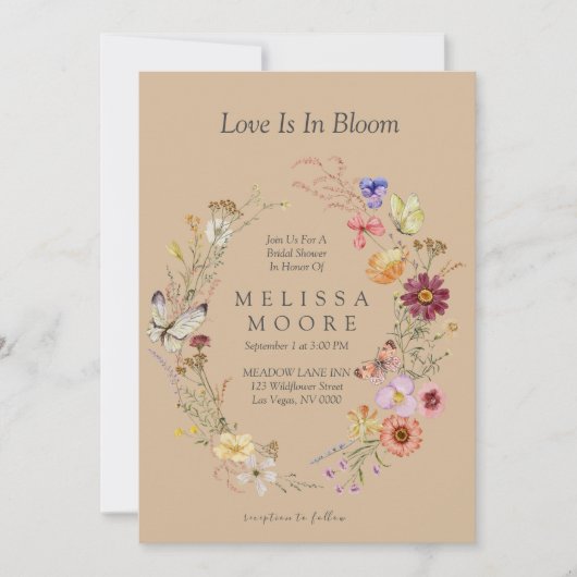 ラブイン開花ワイルドフラワーボヘミアンブライダルシャワー 招待状 (正面)
