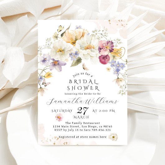 ラブイン開花ワイルドフラワー素朴ブライダルシャワー 招待状