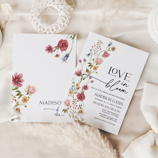 ラブイン開花招待状ワイルドフラワーブライダルシャワー 招待状