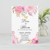 ラブイン開花植物性ピンクの花ブライダルシャワー 招待状 (スタンド正面)