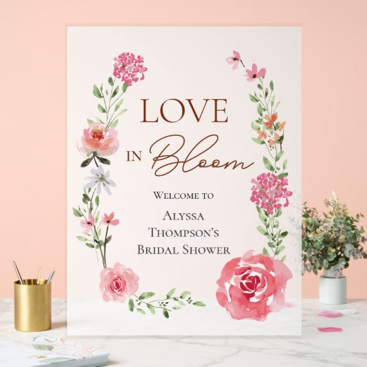 ラブイン開花花ブライダルシャワーウェルカムサイン アクリルサイン (ウェディング)