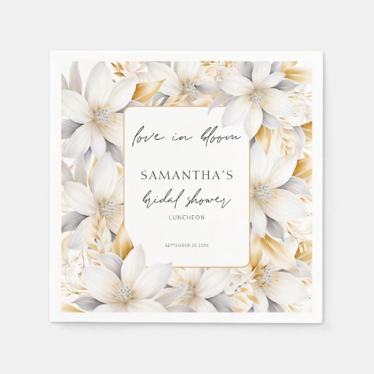 ラブイン開花花模様縁ど名ブライダルシャワー スタンダードカクテルナプキン (正面)