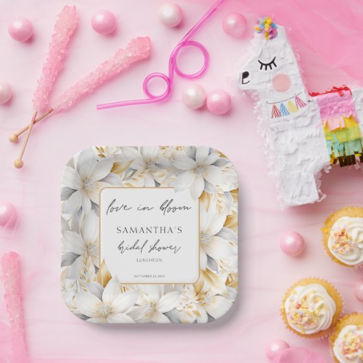ラブイン開花花模様縁ど名ブライダルシャワー ペーパープレート (パーティー)