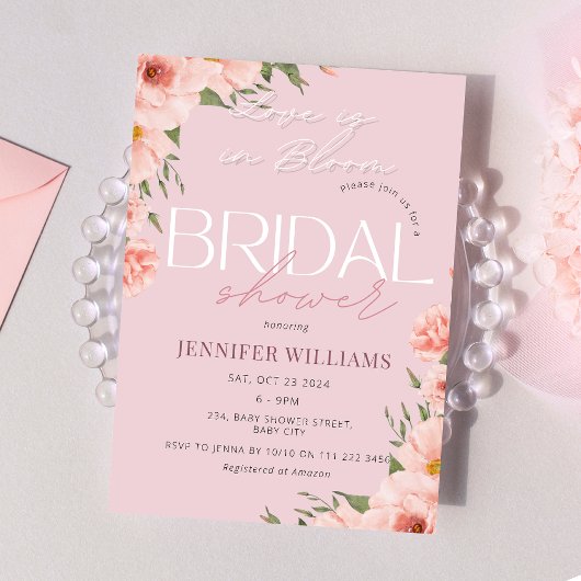 ラブイン開花赤面ピンクフローラブライダルシャワー 招待状