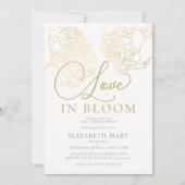 ラブイン開花金ゴールド牡丹スケッチブライダルシャワー 招待状 (正面)