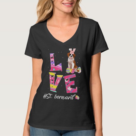 ラブイースターサンベルナルドバニーイヤーズ犬 Tシャツ (正面)