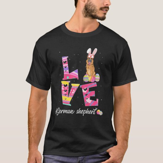 ラブイースタードイツシェパードバニー耳おもしろい犬L Tシャツ (正面)