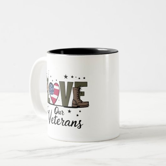 ラブウア退役軍人デイ誇りを持った軍隊退役軍人デイ ツートーンマグカップ (正面左)