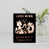 ラブウィンズラスベガスキツネカップルブラックバラ金ゴールド 箔シーズンポストカード (立ち正面)