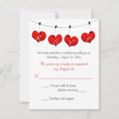 ラブウェディングの赤いハートの返信カード 招待状 (正面)