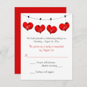 ラブウェディングの赤いハートの返信カード 招待状 (正面/裏面)