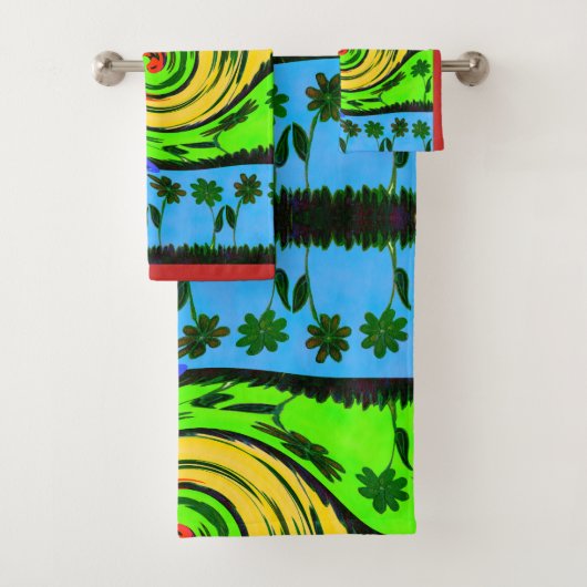 ラブウェーブ:フローラサンセットセレニティビーチをテーマにしたアート バスタオルセット (インサイチュ)