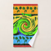 ラブウェーブ:フローラサンセットセレニティビーチをテーマにしたアート バスタオルセット (ハンドタオル)