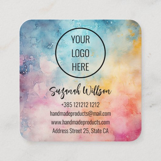 ラブウォーターで手作り抽象芸術背景 スクエア名刺 (裏面)