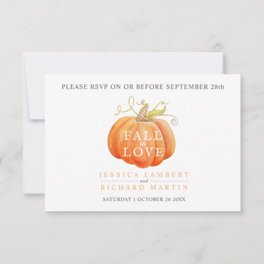 ラブウォーターカラーパンプキン結婚のQRコードの秋 出欠カード (裏面)