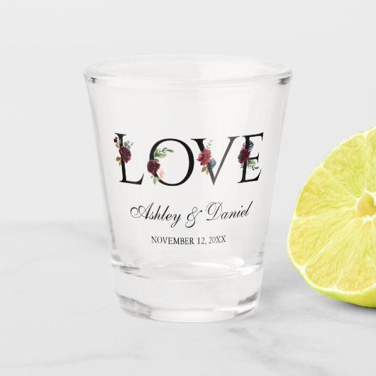 ラブウォーターカラーフローラブルゴーニュ結婚ー青 ショットグラス (正面)