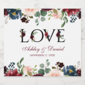 ラブウォーターカラーブルガンディーブルーフローラ結婚ズ スパークリングワインラベル (シングルラベル)