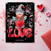 ラブウォーターカラーレディ格言とハートバレンタイン シーズンカード