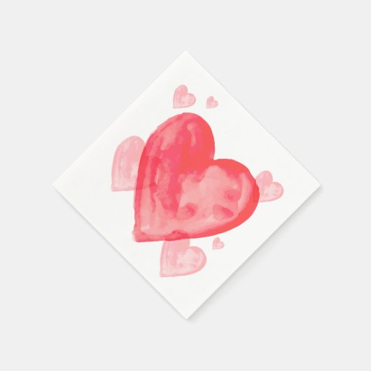 ラブウォーターカラー赤いハートパーティーナプキンス スタンダードカクテルナプキン (角)