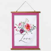 ラブウォーターカラー赤フローラ 吊り下げ型タペストリー (正面)