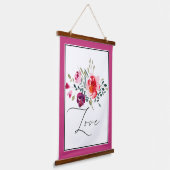 ラブウォーターカラー赤フローラ 吊り下げ型タペストリー (傾斜あり)