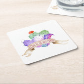 ラブウォーター色のサボテン スクエアペーパーコースター (アングル)