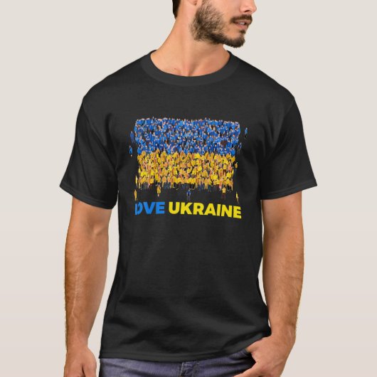 ラブウクライナ国旗I Stand With Ukraine Happy Earth Tシャツ (正面)