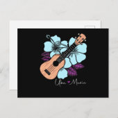 ラブウクレレ音楽ギターフラワーズハワイ ポストカード (正面/裏面)