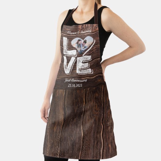 ラブウッドラ素朴ンド写真ハートフレームモノグラム エプロン (インサイチュ)