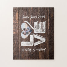 ラブウッドラ素朴ンド写真ハートフレームモノグラム