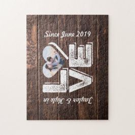 ラブウッドラ素朴ンド写真ハートフレームモノグラム ジグソーパズル