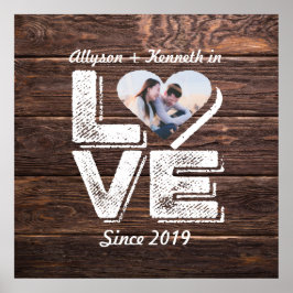 ラブウッドラ素朴ンド写真ハートフレームモノグラム ポスター