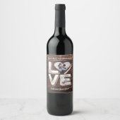 ラブウッドラ素朴ンド写真ハートフレームモノグラム ワインラベル (正面)
