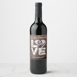 ラブウッドラ素朴ンド写真ハートフレームモノグラム ワインラベル