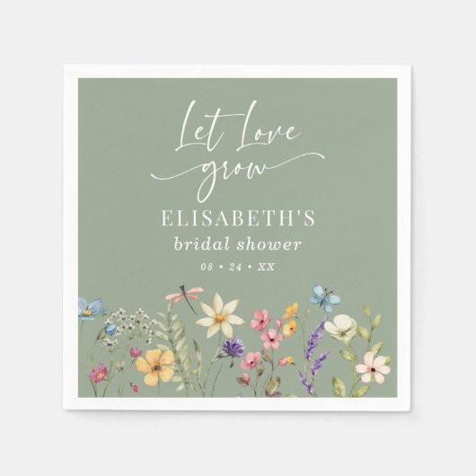 ラブウルドフラワーセージ緑のブライダルシャワー スタンダードカクテルナプキン (正面)